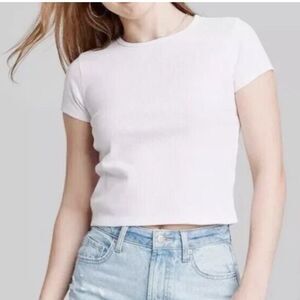 Wild Fable Ribbed White Womens Short Sleeve Baby Tee T-shirt XL